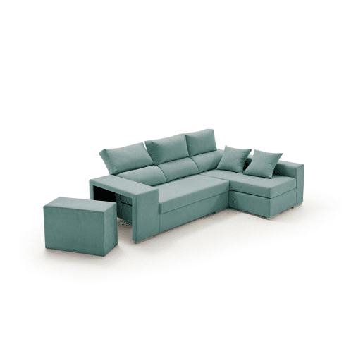 Chaise longue com pufe grande, verde-esmeralda turquesa, lado direito