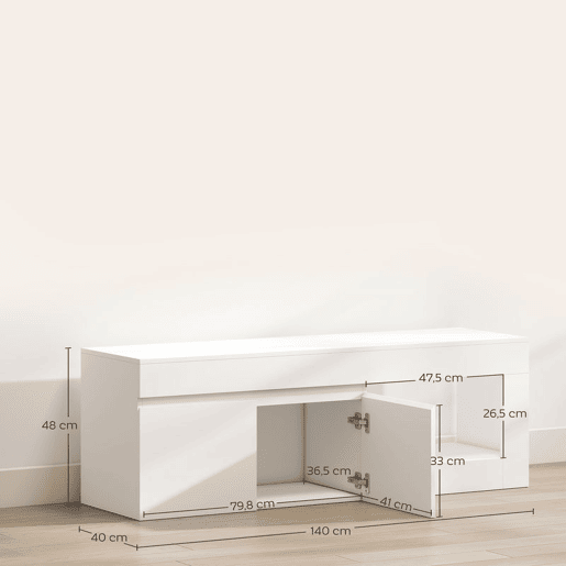 HOMCOM Móvel de TV Mobiliário de TV com 2 Portas Prateleira Aberta Móvel de TV de Sala de Estar para Televisóres de 60 Polegadas 140x40x48 cm Branco