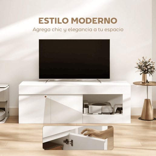 HOMCOM Móvel de TV Mobiliário de TV com 2 Portas Prateleira Aberta Móvel de TV de Sala de Estar para Televisóres de 60 Polegadas 140x40x48 cm Branco