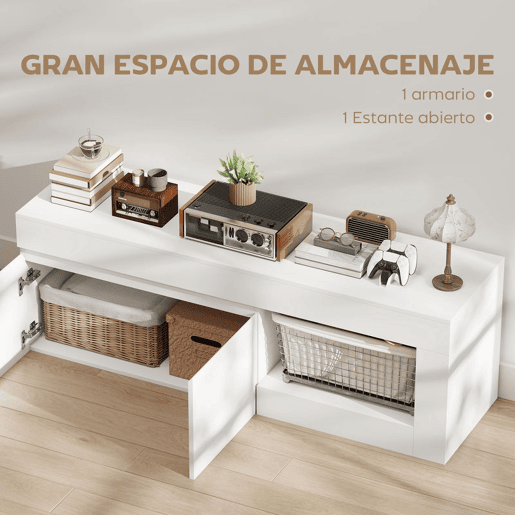 HOMCOM Móvel de TV Mobiliário de TV com 2 Portas Prateleira Aberta Móvel de TV de Sala de Estar para Televisóres de 60 Polegadas 140x40x48 cm Branco