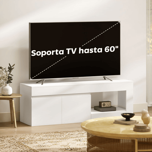 HOMCOM Móvel de TV Mobiliário de TV com 2 Portas Prateleira Aberta Móvel de TV de Sala de Estar para Televisóres de 60 Polegadas 140x40x48 cm Branco