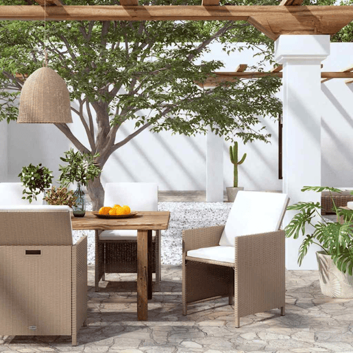 Cadeiras de jardim - Cadeiras de exterior com almofadões 4 pcs vime PE bege