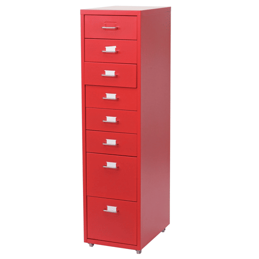 Armário de escritório em aço vermelho com gavetas sobre rodízios 8 gavetas 110x28x41cm 04_0004356