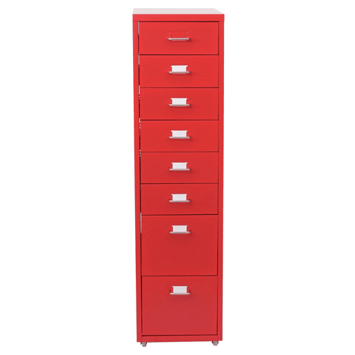 Armário de escritório em aço vermelho com gavetas sobre rodízios 8 gavetas 110x28x41cm 04_0004356