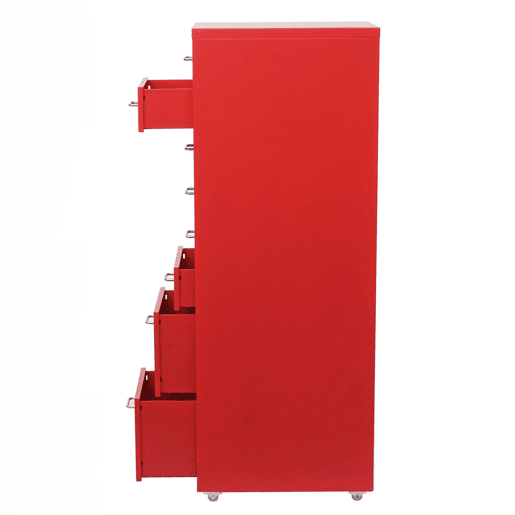 Armário de escritório em aço vermelho com gavetas sobre rodízios 8 gavetas 110x28x41cm 04_0004356