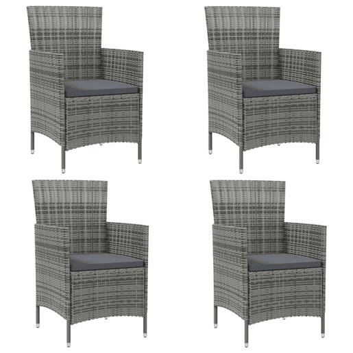 Cadeiras de jardim - Cadeiras de exterior c almofadões 4 pcs vime PE cinzento