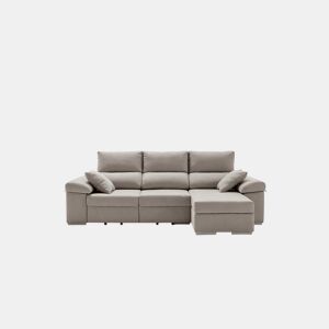 Sofá chaise longue Armonia Premium Grey com braço direito e espaço para armazenamento.