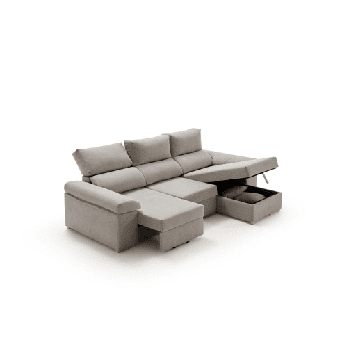Sofá chaise longue Armonia Premium Grey com braço direito e espaço para armazenamento.