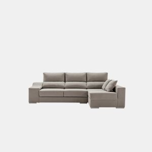 Sofá Amatista Plus 265 cinza com chaise à direita, pufes e espaço para armazenamento.