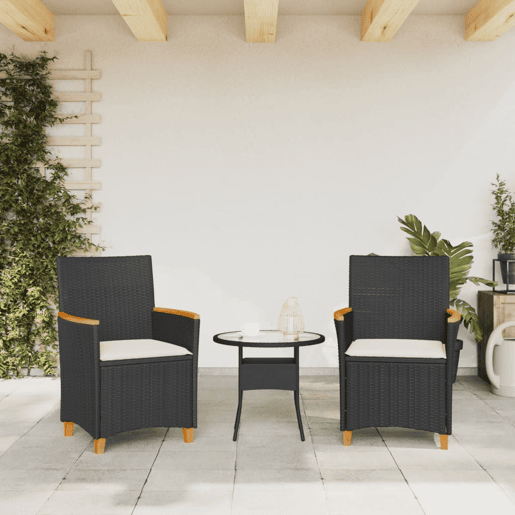 Lote de 2 Cadeiras de jardim - Cadeiras de exterior c almofadões vime PEmadeira preto