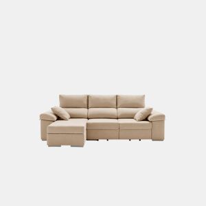 Sofá chaise longue Armonia Premium bege com braço esquerdo e espaço para armazenamento.