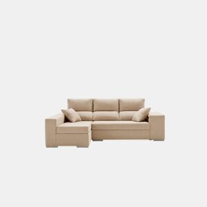 Chaise longue com pufe grande, bege esmeralda, à esquerda