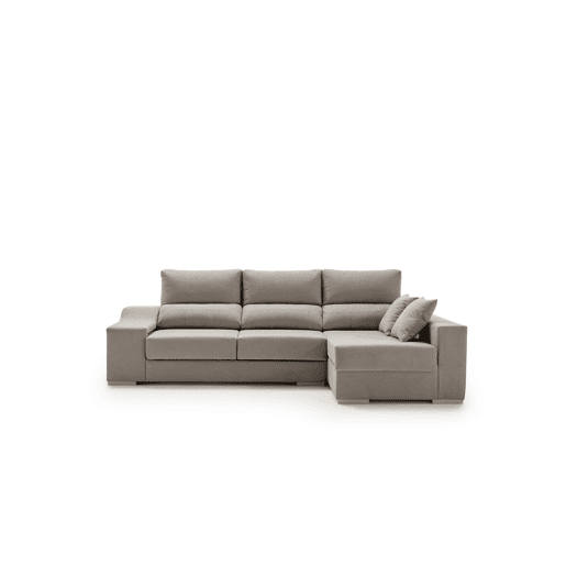 Sofá chaise longue Amethyst 225 cinza com pufes e espaço para armazenamento.