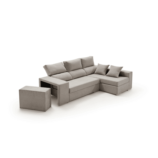 Sofá chaise longue com grande pufe, cinza esmeralda, à esquerda Sofá chaise longue com grande pufe, cinza esmeralda, à esquerda