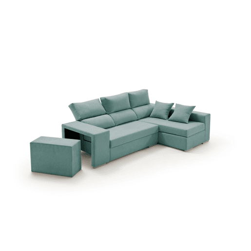 Chaise longue com pufe grande, verde-esmeralda, à esquerda