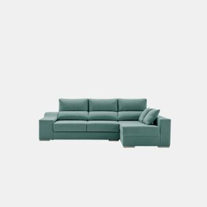 Sofá Amatista Plus 265 Turquesa com Chaise Longue à Direita, Pufes e Espaço de Armazenamento