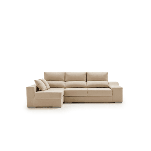 Sofá chaise longue Amethyst 225 bege com pufes e espaço de armazenamento.