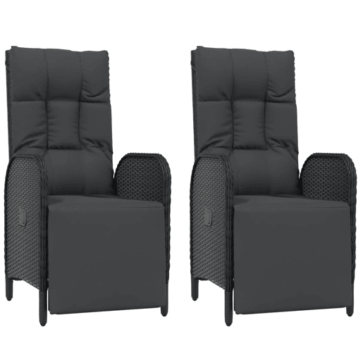 Lote de 2 Poltronas reclináveis exterior - Cadeira de jardim c almofadões vime PE preto Lote de 2 Poltronas reclináveis exterior - Cadeira de jardim c almofadões vime PE preto