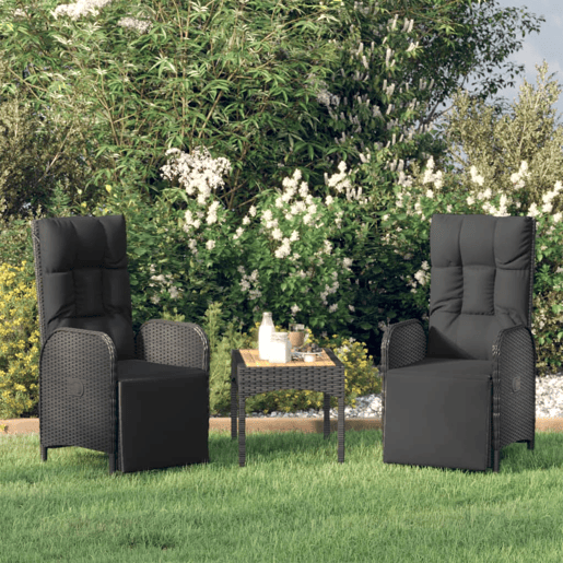 Lote de 2 Poltronas reclináveis exterior - Cadeira de jardim c almofadões vime PE preto Lote de 2 Poltronas reclináveis exterior - Cadeira de jardim c almofadões vime PE preto