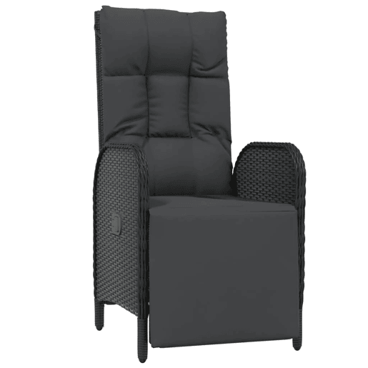 Lote de 2 Poltronas reclináveis exterior - Cadeira de jardim c almofadões vime PE preto Lote de 2 Poltronas reclináveis exterior - Cadeira de jardim c almofadões vime PE preto