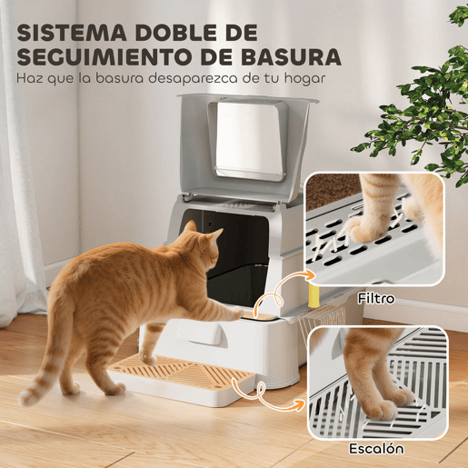 PawHut Caixa de Areia para Gatos de Aço Inoxidável XL com Tampa Articulada 180° Laterais Altas Pedal Pá Sem Odores Fácil de Limpar,Antiderrapante 63x43x43 cm Cinza Claro