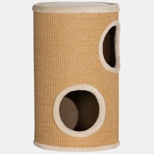 PawHut Barril Arranhador para Gatos 60 cm de Altura Tonel de Escalada com 2 Cavernas e Cobertura de Sisal Arranhador para Gatos Ø35x60 cm Marrom e Bege