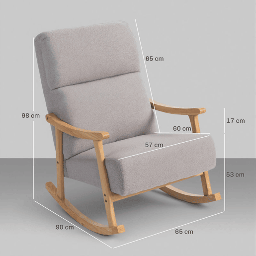 HOMCOM Cadeira de Baloiço Moderna com Estofos de Tecido Sherpa, Estrutura em Madeira de Seringueira, Encosto Alto, Suporta até 120 kg, para Quarto e Sala de Estar, Cinza Claro