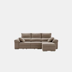 Sofá chaise longue Armonia Premium marrom, lado direito, com espaço para armazenamento.
