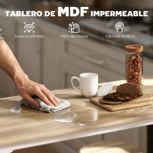 HOMCOM Conjunto de Móveis Altos Mesa e Cadeiras de Bar com 5 Peças Mesa de Refeição Industrial e 4 Bancos Redondos com Estrutura de Metal para Pub Sala de Jantar Madeira e Branco