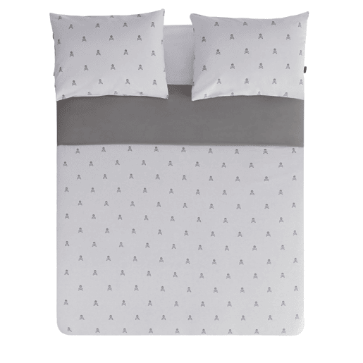 Cama definida (estojo nórdico 260x240cm + 2 tampas travesseiros 50x105cm) 100% de algodão cinza escuro e caveras cinza claro cambistas