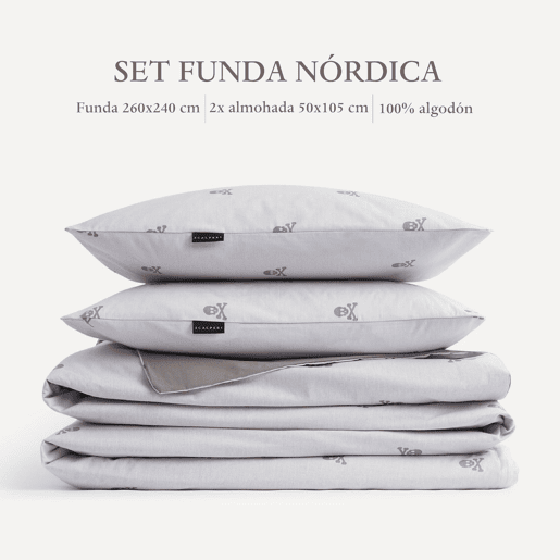 Cama definida (estojo nórdico 260x240cm + 2 tampas travesseiros 50x105cm) 100% de algodão cinza escuro e caveras cinza claro cambistas
