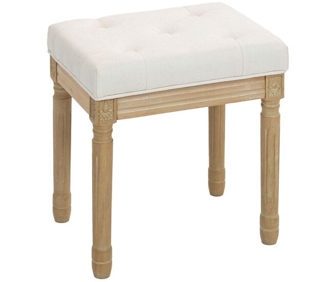 Homcom reposapiés salón rústico, taburete bajo tapizado en lino sintético con patas talladas de madera, otomana para dormitorio, sofá, beige
