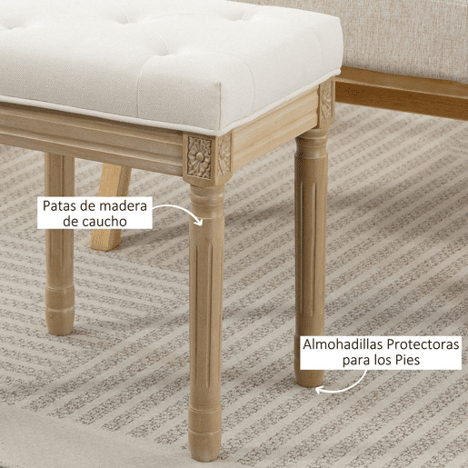 HOMCOM Banco para Sala de Estar Estilo Rústico Banco Baixo Estofado em Linho Sintético com Pernas Esculpidas em Madeira Otomana 42x32x46,5 cm Bege