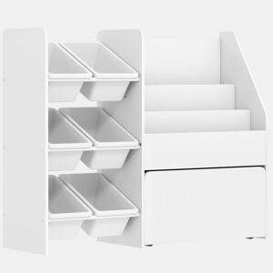 AIYAPLAY Estante Infantil para Brinquedos com 6 Caixas Removíveis 3 Prateleiras Abertas e Gaveta Inferior com Rodas Organizador para Quarto Sala de Jogos Escola Infantil 100x30x80 cm Branco