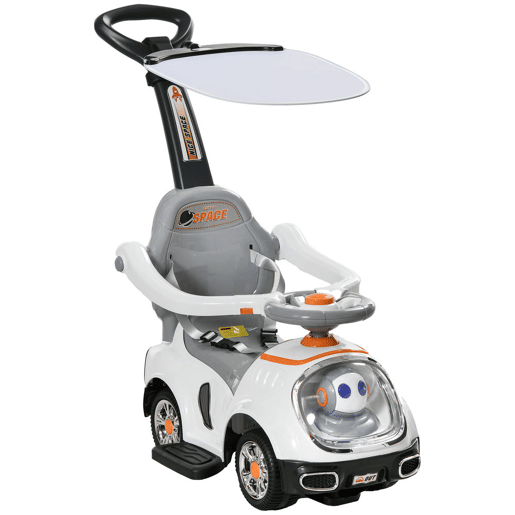 AIYAPLAY Carro Andador 3 em 1 para Crianças 12-36 Meses Carro Andador com Espaço de Armazenamento Design de Robot com Olhos Luminosos Música Buzina Pega de Empurrar e Toldo Amovíveis 89x44,5x84 cm Branco