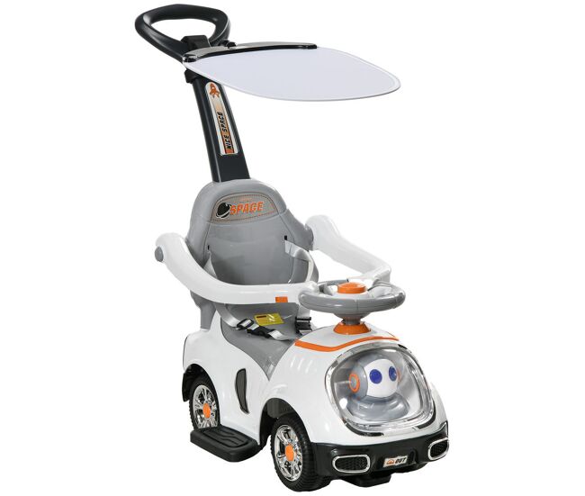 Aiyaplay coche correpasillos 3 en 1 para niños 12-36 meses, correpasillos con espacio de almacenaje, diseño de robot con ojos luminosos, música, bocina, asa de empuje y toldo extraíbles, blanco