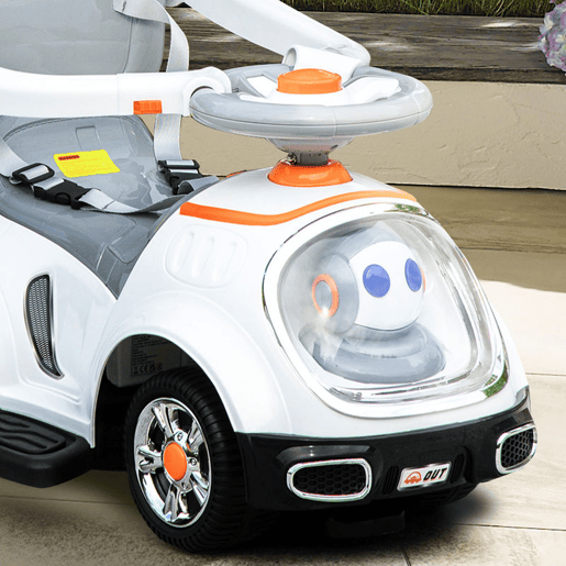 AIYAPLAY Carro Andador 3 em 1 para Crianças 12-36 Meses Carro Andador com Espaço de Armazenamento Design de Robot com Olhos Luminosos Música Buzina Pega de Empurrar e Toldo Amovíveis 89x44,5x84 cm Branco