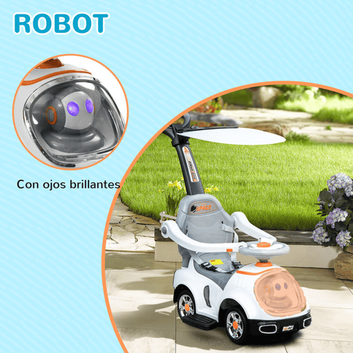 AIYAPLAY Carro Andador 3 em 1 para Crianças 12-36 Meses Carro Andador com Espaço de Armazenamento Design de Robot com Olhos Luminosos Música Buzina Pega de Empurrar e Toldo Amovíveis 89x44,5x84 cm Branco