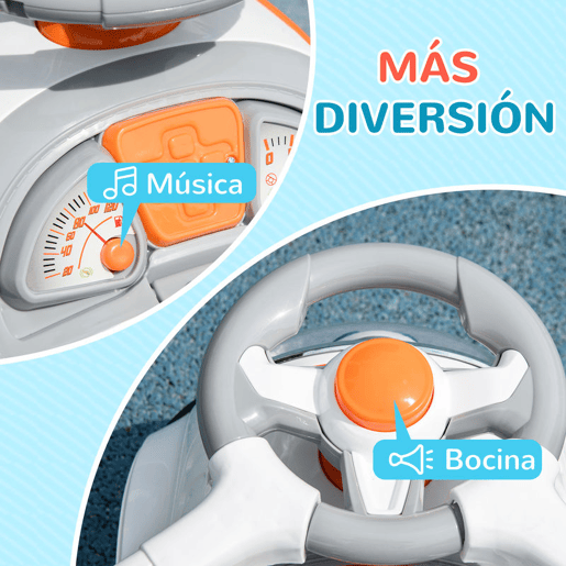 AIYAPLAY Carro Andador 3 em 1 para Crianças 12-36 Meses Carro Andador com Espaço de Armazenamento Design de Robot com Olhos Luminosos Música Buzina Pega de Empurrar e Toldo Amovíveis 89x44,5x84 cm Branco