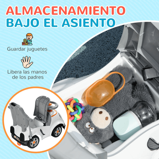AIYAPLAY Carro Andador 3 em 1 para Crianças 12-36 Meses Carro Andador com Espaço de Armazenamento Design de Robot com Olhos Luminosos Música Buzina Pega de Empurrar e Toldo Amovíveis 89x44,5x84 cm Branco