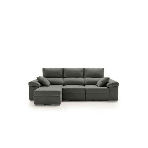 Sofá chaise longue Armonia Premium Marengo com braço esquerdo e espaço de armazenamento.