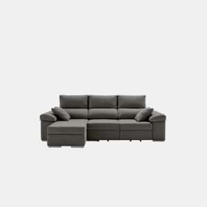 Sofá chaise longue Armonia Premium Marengo com braço esquerdo e espaço de armazenamento.