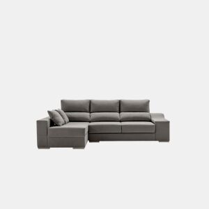 Sofá Amatista Plus 265 Marengo com chaise à esquerda, pufes e espaço de armazenamento.