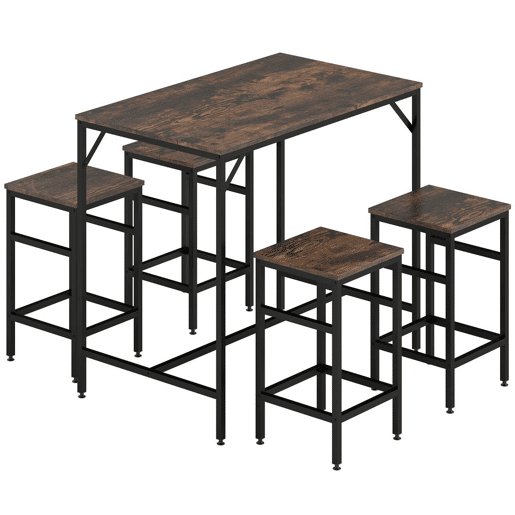 HOMCOM Conjunto de Mesa de Bar com 4 Bancos com Apoio para os Pés Conjunto de Móveis de 5 Peças Mesa de 100x60x88cm e Bancos de 32x32x57cm para Sala de Jantar Cozinha Preto e Nogueira