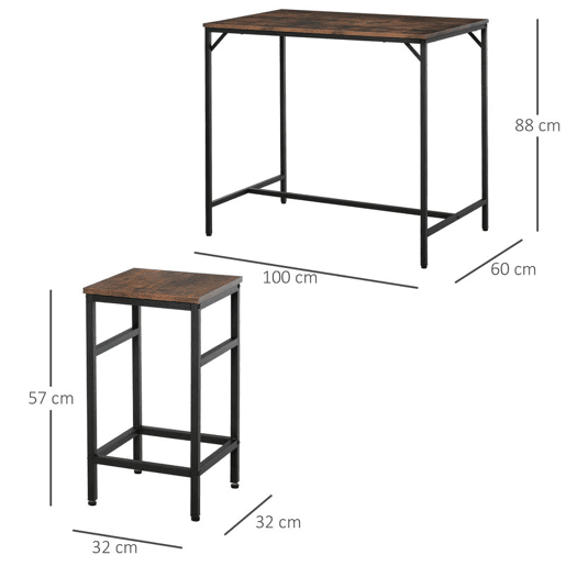 HOMCOM Conjunto de Mesa de Bar com 4 Bancos com Apoio para os Pés Conjunto de Móveis de 5 Peças Mesa de 100x60x88cm e Bancos de 32x32x57cm para Sala de Jantar Cozinha Preto e Nogueira