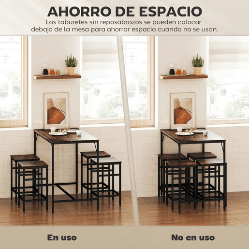 HOMCOM Conjunto de Mesa de Bar com 4 Bancos com Apoio para os Pés Conjunto de Móveis de 5 Peças Mesa de 100x60x88cm e Bancos de 32x32x57cm para Sala de Jantar Cozinha Preto e Nogueira