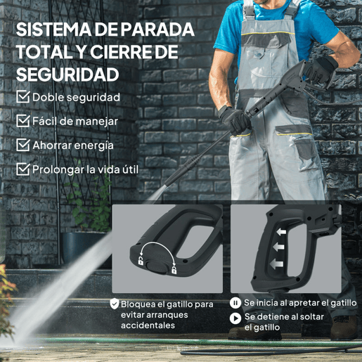 Outsunny Lavadora de Alta Pressão 1800W Pressão 150 Bar Caudal 420 Lh com Bomba de Alumínio Paragem Automática Mangueira de 6 m Inclui Garrafa de Espuma e Bocal Ajustável 30x27,5x76 cm Vermelho