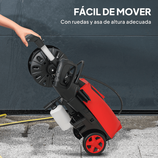 Outsunny Lavadora de Alta Pressão 1800W Pressão 150 Bar Caudal 420 Lh com Bomba de Alumínio Paragem Automática Mangueira de 6 m Inclui Garrafa de Espuma e Bocal Ajustável 30x27,5x76 cm Vermelho