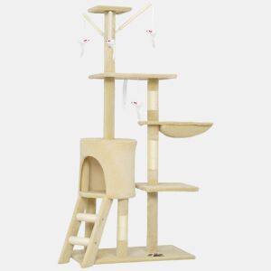 PawHut Arranhador para Gatos de 134 cm Torre para Gatos com Caverna Plataformas Rato de Brinquedo Rede e Postes de Sisal 60x35x134 cm Bege