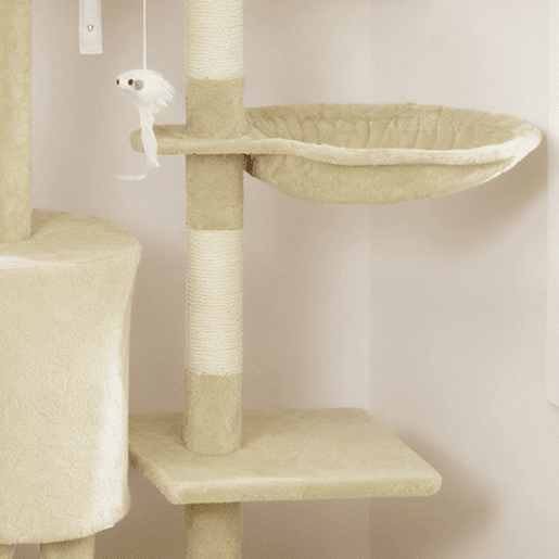 PawHut Arranhador para Gatos de 134 cm Torre para Gatos com Caverna Plataformas Rato de Brinquedo Rede e Postes de Sisal 60x35x134 cm Bege